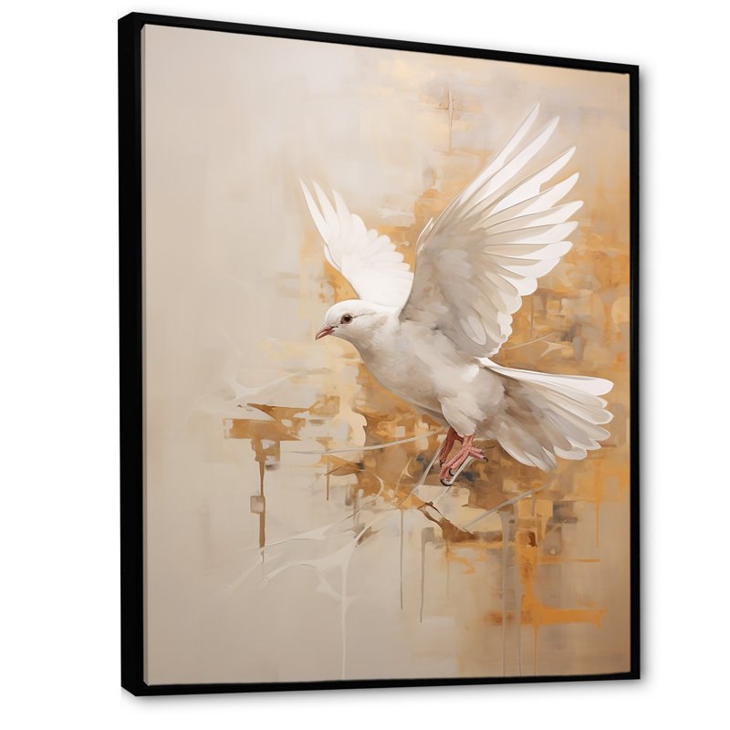 Minimalisme beige et colombe dorée II sur toile, H 40 po x l 30 po x P 1,5 po, Cadre flottant noir