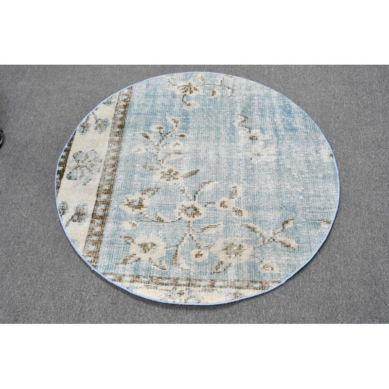 Tapis turc rétro vintage bleu avec art bohémien traditionnel pour décor de vestibule bleu / brun