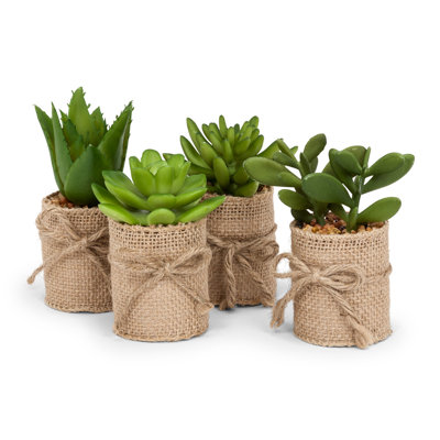 4'' Faux Succulent in Burlap Jar