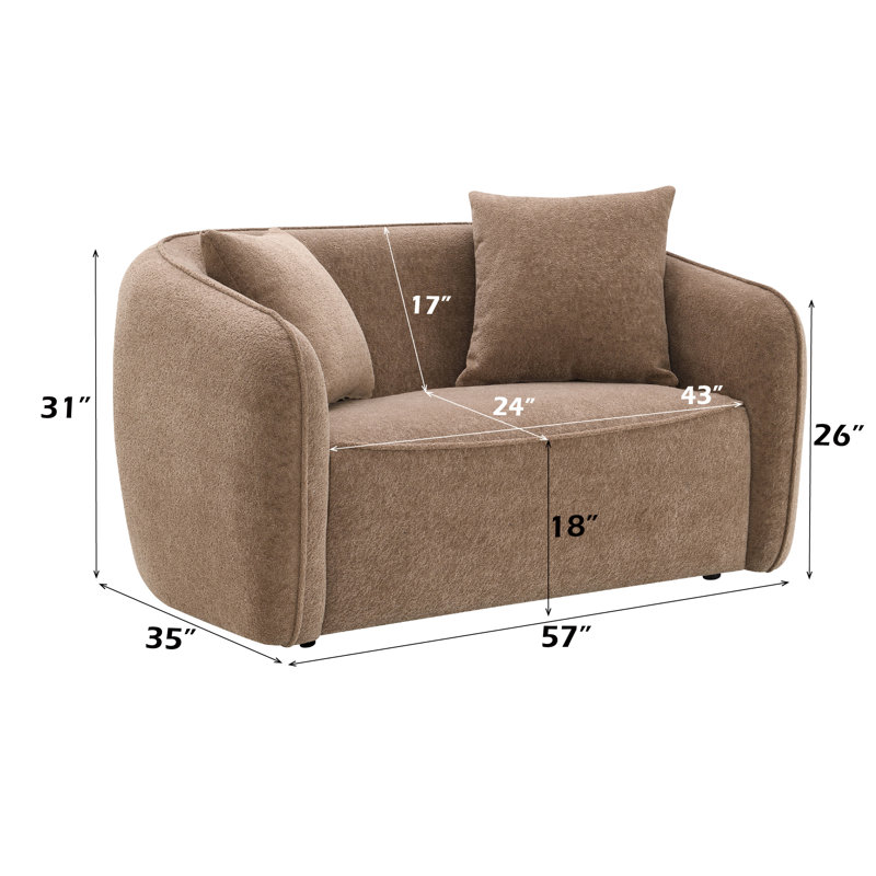 Keith Loveseat with 2 Pillows in Brown, Brown