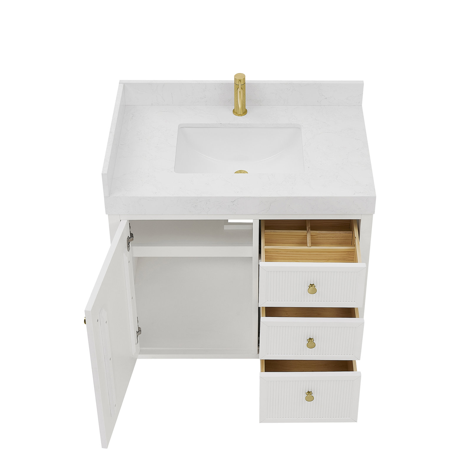 Theodosia 36" Single Sink Bath Vanity in Fir Wood Brown with White Grain Composite Stone Top, White