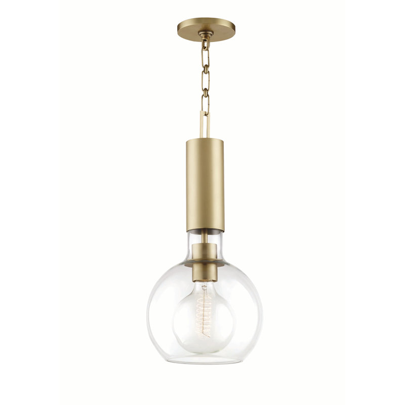 Luminaire suspendu en forme de globe à 1 lumière Raleigh, Laiton vieilli, H 19,5 po x l 9 po x P 9 po