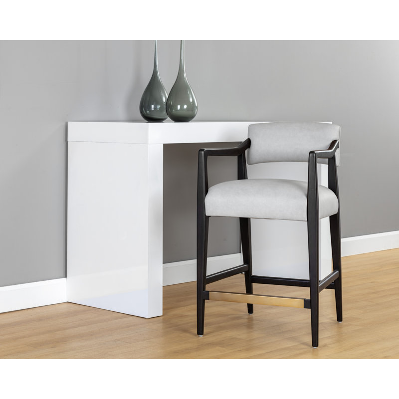 Upholstered Stool, Counter Stool (26.50" Seat Height), Light Gray Leather