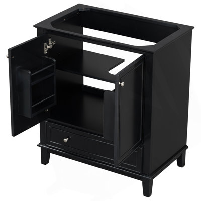 30" Bathroom Vanity Without Sink, Base Only, Multi-Functional Bathroom Cabinet With Doors And Drawer, Solid Frame And MDF Board, Black