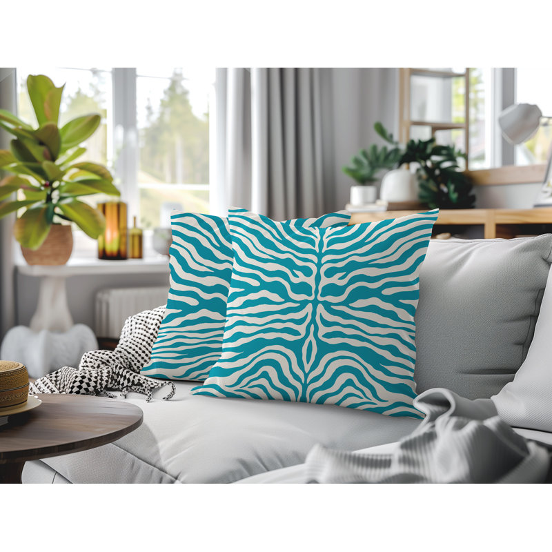 Oreiller réversible intérieur / extérieur à imprimé zébré Eden, 20x20, Turquoise