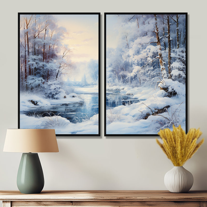Winter River Window View II - impressions sur toile traditionnelles noires, H 36 po x l 48 po, Noir