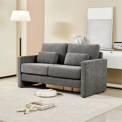 58.66" Small Modern Loveseat Sofa in Mid-Century Chenille Fabric with Back Cushions