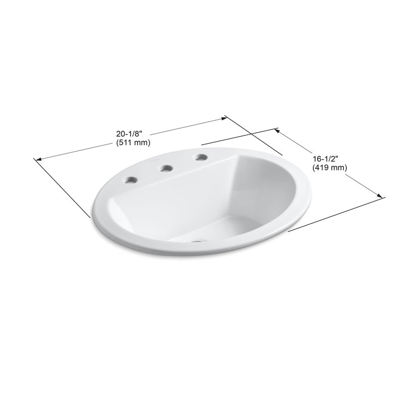 Bryant Ceramic Oval Drop-In Bathroom Sink with Overflow, Sandbar, Single