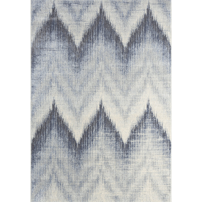 Tapis bleu / crème Brougham Aristeu CRU110A, Rectangle 7 pi 9 po x 10 pi 2 po