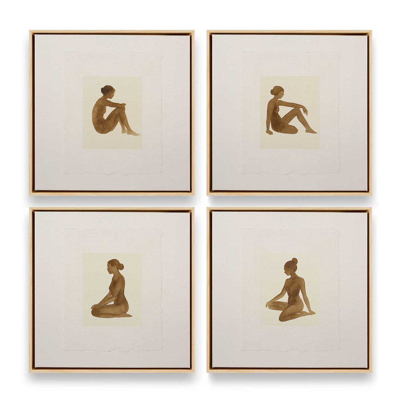 Ensemble de 4 reproductions, 12 po x 12 po, Cadre flottant en érable américain