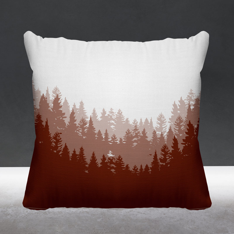 Coussin intérieur / extérieur Pine Trees Cabin, 19 po x 19 po, Orange brûlé, Carré