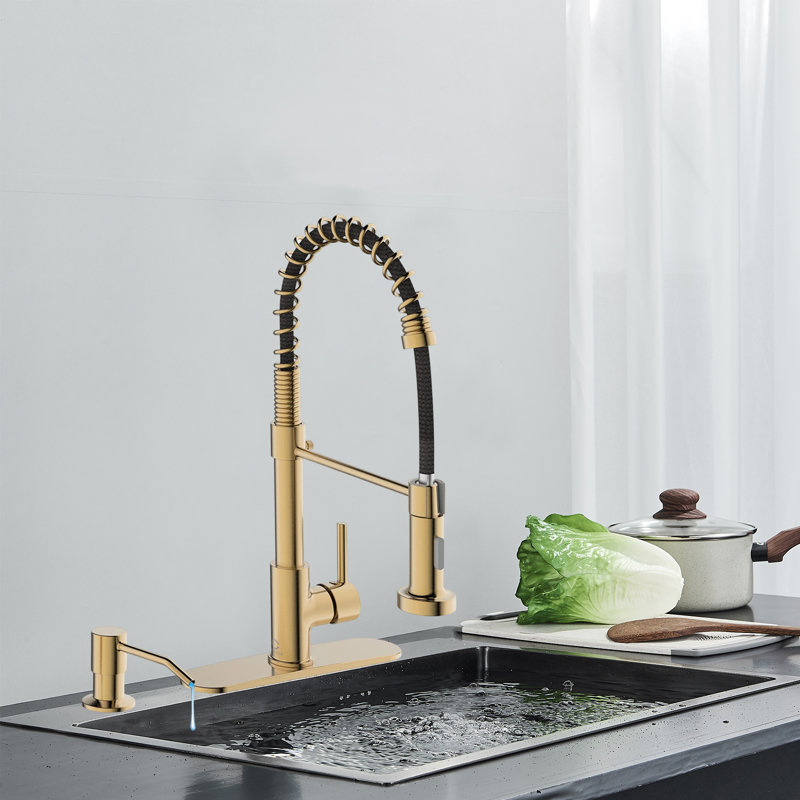 Kitchen Faucet Set With Pull-Down Spout And Soap Dispenser, Single-Handle Stainless Steel Faucet For Kitchen Sink, Rustic Motorhome Faucet With Deck