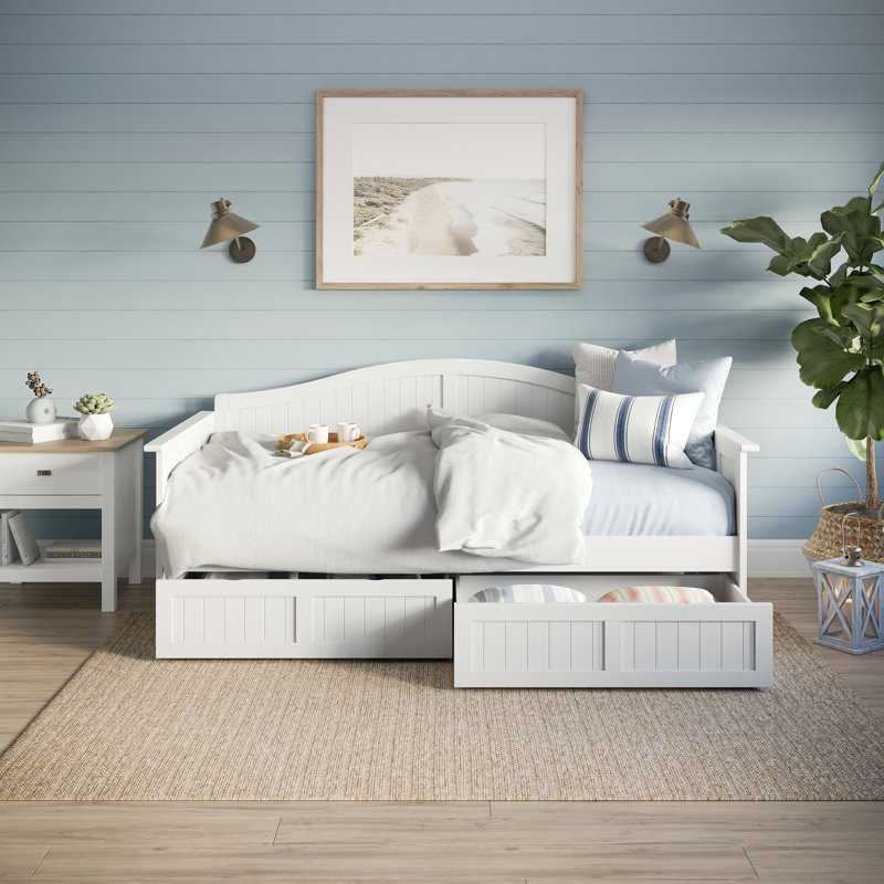 Nantucket Cottage Solid Wood Twin Daybed with Storage Drawers, White