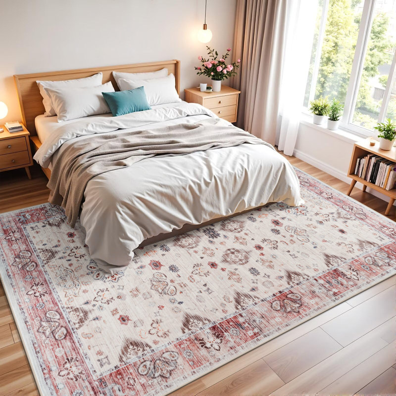 Tapis floral lavable doux à la mode pour décoration de dortoir, Rectangle 5' x 8'
