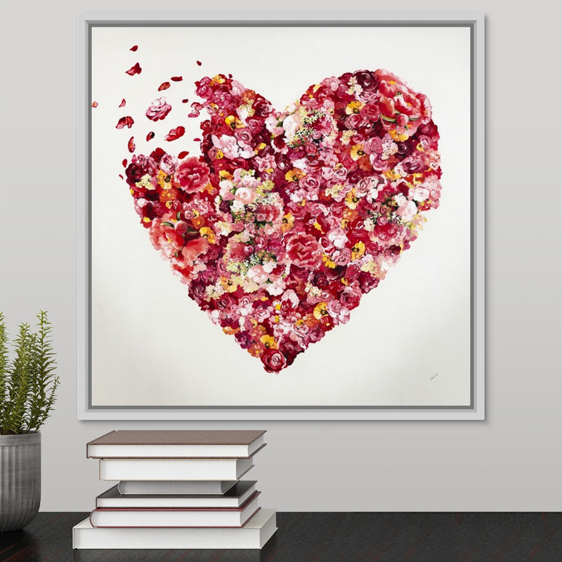 « morceaux of my cardiaque », peinture sur toile, H 17,7 po x l 17,7 po x p 1,75 po, Cadre flottant blanc