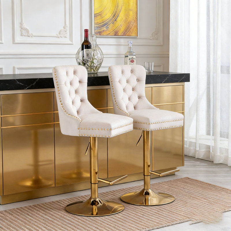Swivel Velvet Barstools, Beige