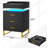 Novaly Solid + Manufactured Wood Nightstand,LED Nightstand with Charging Station, Night Stand with 3 Drawers and 1 Pull-Out Tray,LED Lights,Metal Legs-31771776