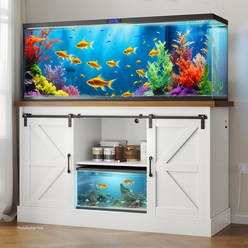 Ato 55-75 Gallon Fish Tank Stand with Power Outlets & Sliding Barn Door, 52" W x 19.7" D Tabletop, 1000LBS Capacity, White