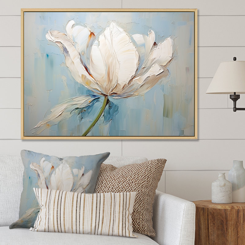 Minimalisme, tulipes blanches et bleues sur toile, Silver Picture Framed, 30" H x 40" W