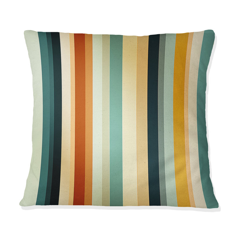 Coussin décoratif en polyester rayé beige et vert, H 16 po x l 16 po