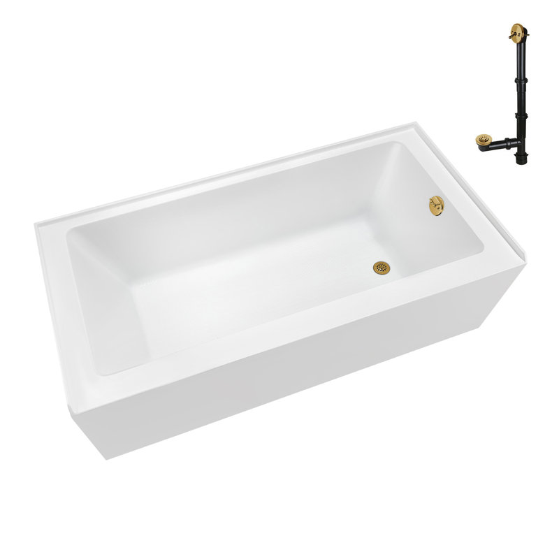 Baignoire en alcôve en acrylique avec drain à droite 60 po x 32 po Streamline, Or brossé