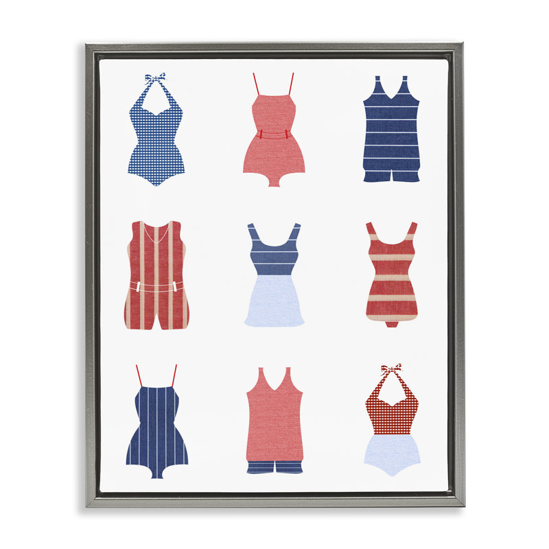 «Divers Beach Swimsuits» par Lil 'Rue, Cadre flottant gris lustré, H 31 po x l 25 po