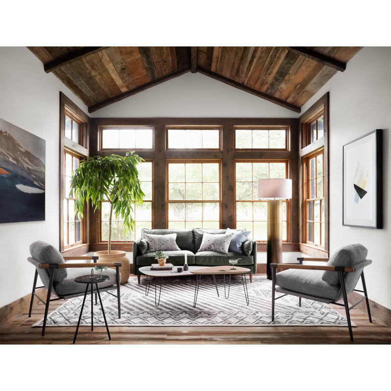 Ashford 76" Genuine Leather Square Arm Sofa, Almond Beech, Eden Sage Top Grain Leather