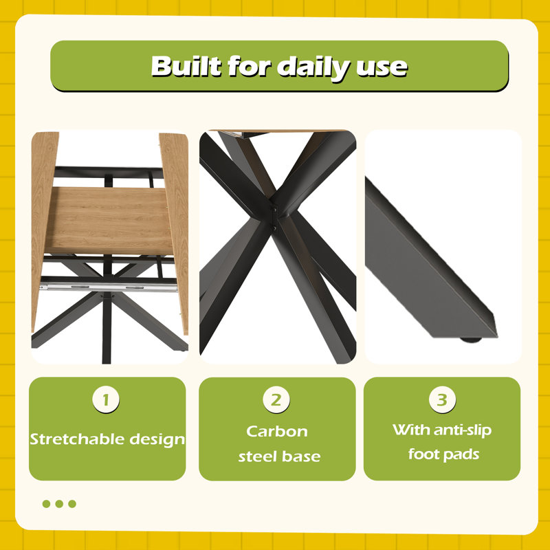 Extendable Round Dining Table For 2-6 Person, 43 To 58 Inch Oak Finish Expandable Table With Carbon Steel Base