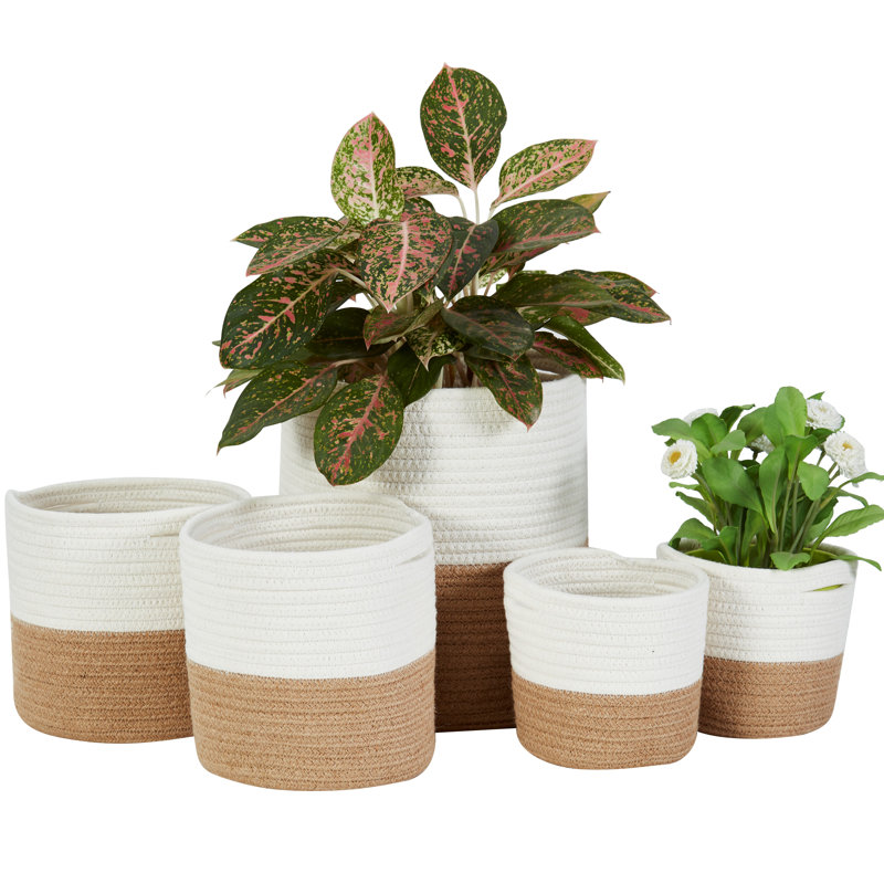 Ensemble de paniers en tissu, Beige / blanc