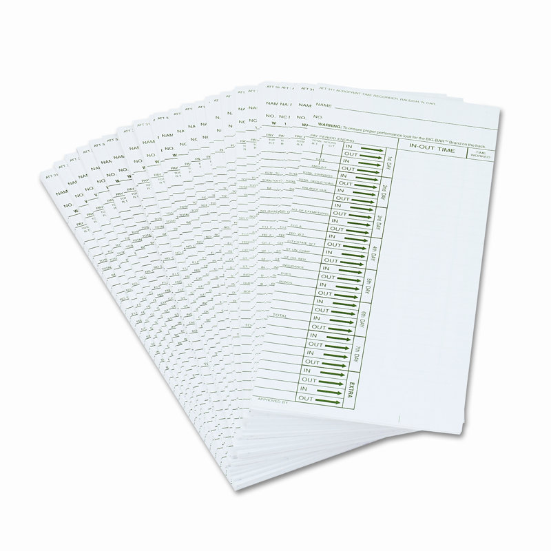 Time Card for Model Att310 Electronic Totalizing Time Recorder