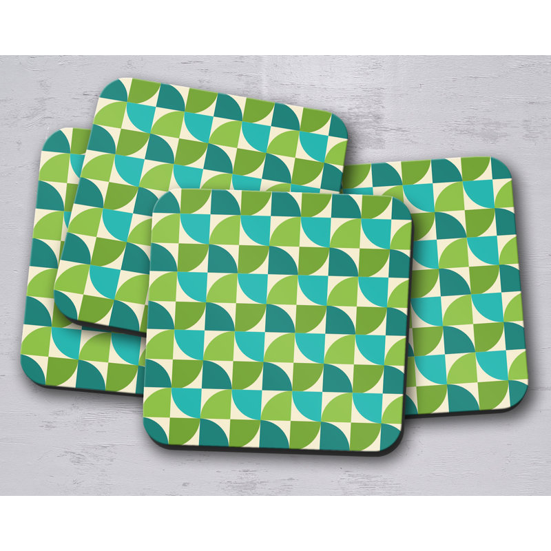 Square 4 Piece Coaster Set, Green/Blue