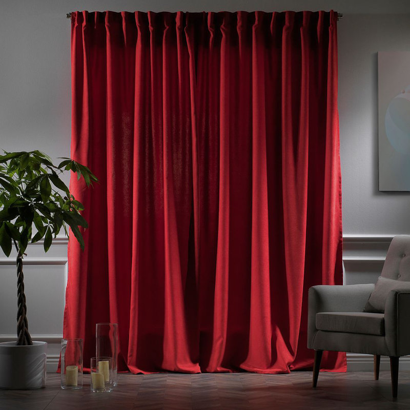 Room Darkening Single Curtain Panel, Red, 260cm Width x 475cm Drop
