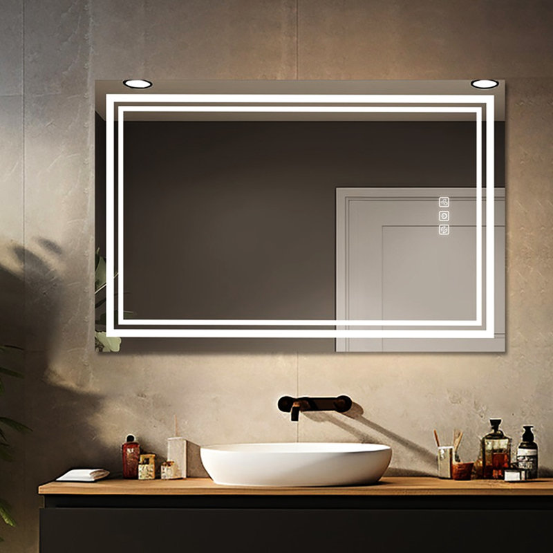 Miroir de salle de bain mural 48 po x 36 po, façade à intensité variable 3 couleurs, 5 minutes, miroir à réflexion Hd avec 5 DEL réglables, éblouissant