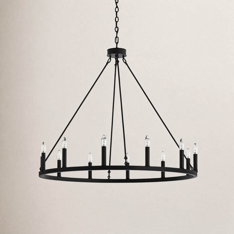 Madalyn 12-Light Chandelier, Blanc craquelé / noir classique