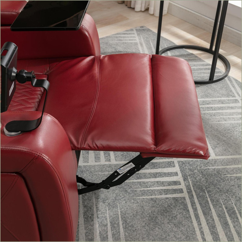 Recliners with 270° Swivel Power Recline, PU Leather Home Theater Seat - Tray Table, Phone Holder, Cup Holders, USB Port | Crimson Red