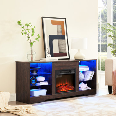 Meuble télé électrique pour foyer avec flamme 3D et télécommande - 58 po de largeur, 7 couleurs réglables, 32 téléviseurs de 62 po de hauteur, rangement réglable l 58 po x H 24,4 po x P 15,5 po, jusqu'à téléviseur, noir