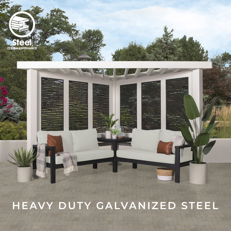 White Galvanized Steel Cabana Pergola with Canopy and Seating