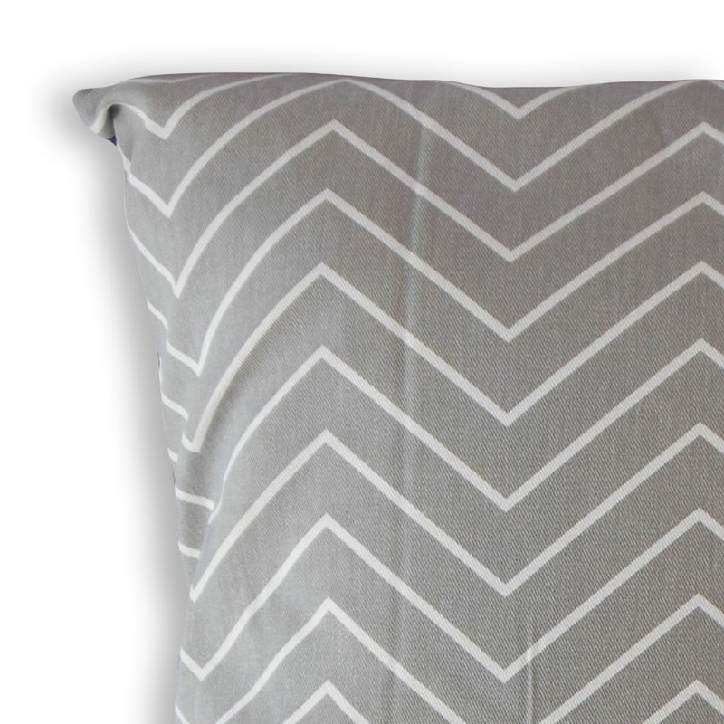 Oreiller en coton Adelphie Zigzag, 22 po x 22 po, Gris, Coussin décoratif
