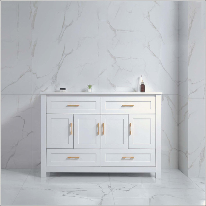 Meuble-lavabo de salle de bain, armoire de rangement abondante - 4 portes à fermeture douce et 4 tiroirs (excluant le lavabo en céramique)