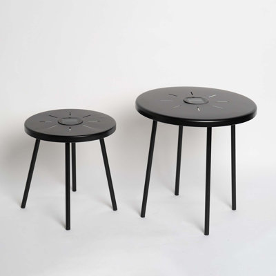 2-Pack Solar Powered Side Table with LED Light, Outdoor/Indoor Nesting Round End Table Set