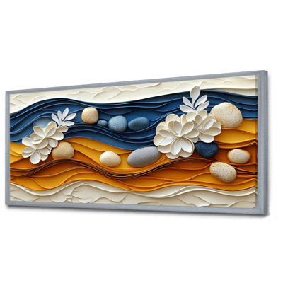 «Blue Yellow Blue and Yellow Zen Garden I - Abstract Large Wall Art», reproduction sur toile encadrée moderne