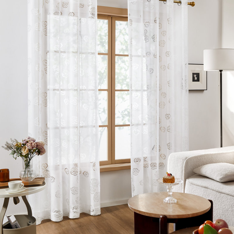Paire de rideaux transparents en polyester Otella, Blanc, L 52 po x L 72 po