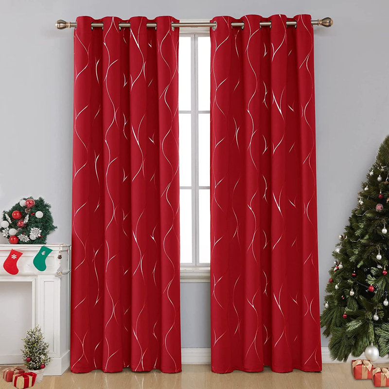 Kellda Thermal Room Darkening Polyester Curtain Panels , 52" W x 96" L, Red