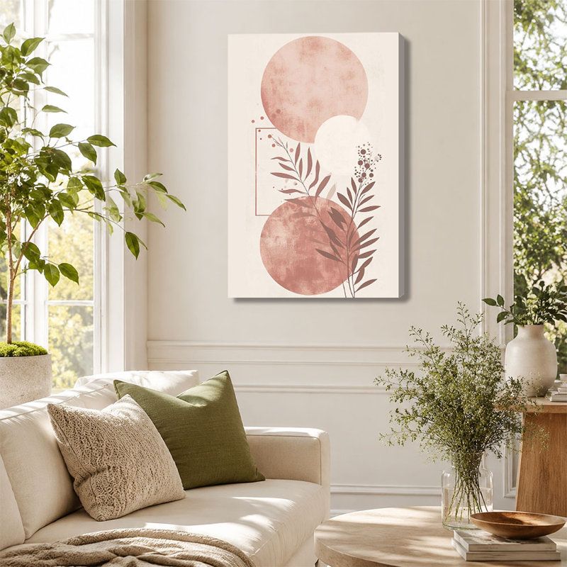 Art abstrait sur toile, feuilles géométriques abstraites roses, 12 * 18 pouces (30 * 45 * 2cm)