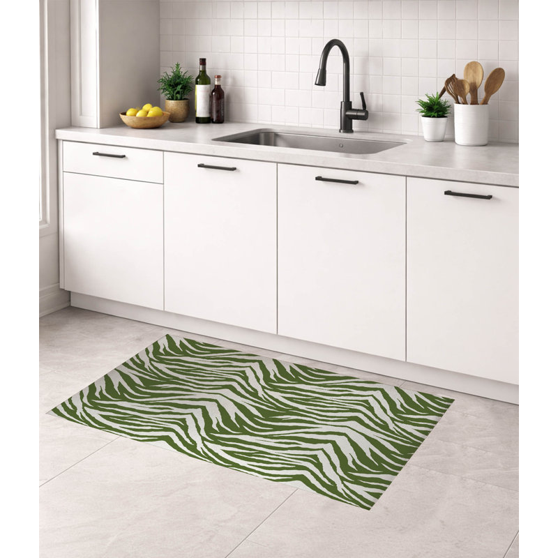 Zebra Patch Low Profile Kitchen Mat, Rectangle 4' x 6', Olive Green