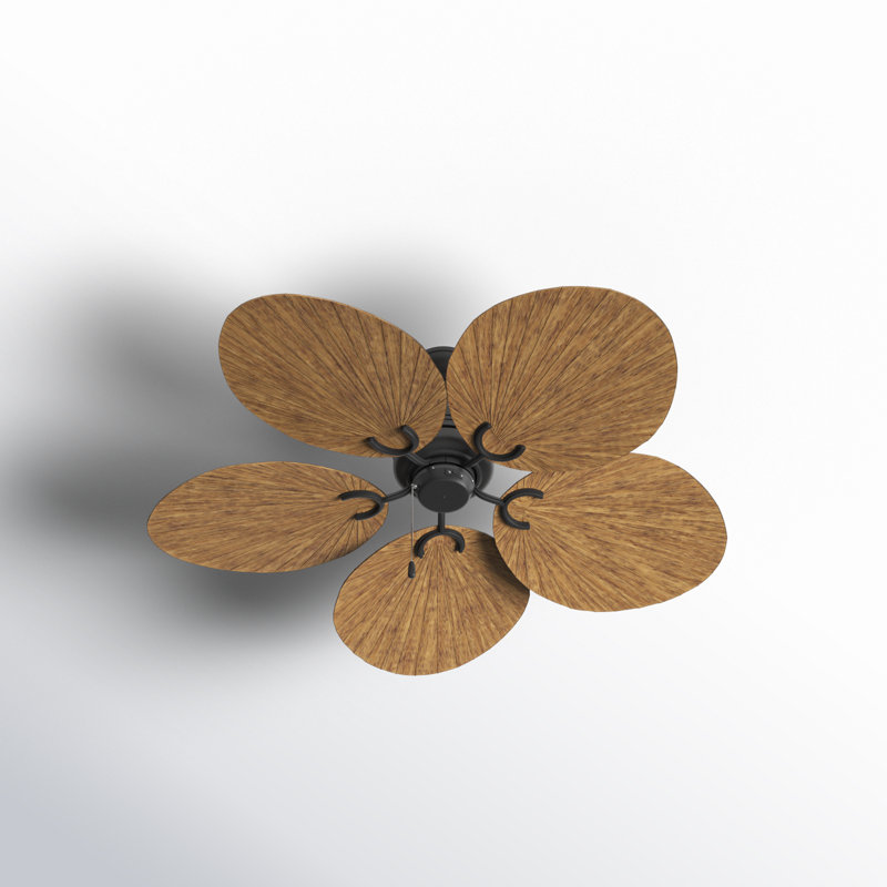Ventilateur de plafond 5 pales intérieur / extérieur Overlock avec chaîne de traction et pales en forme de palmier, Noir mat