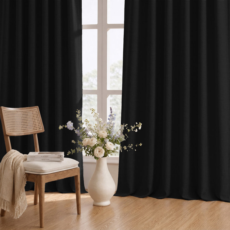Paire de rideaux occultant et texturé 100% lin 50 po (ensemble de 2), L 50 po x L 96 po, Noir