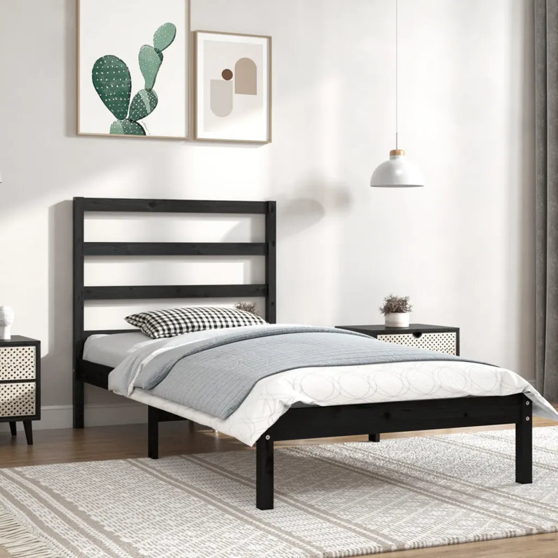 Neuman Solid Wood Bed, Black, 200 x 200cm