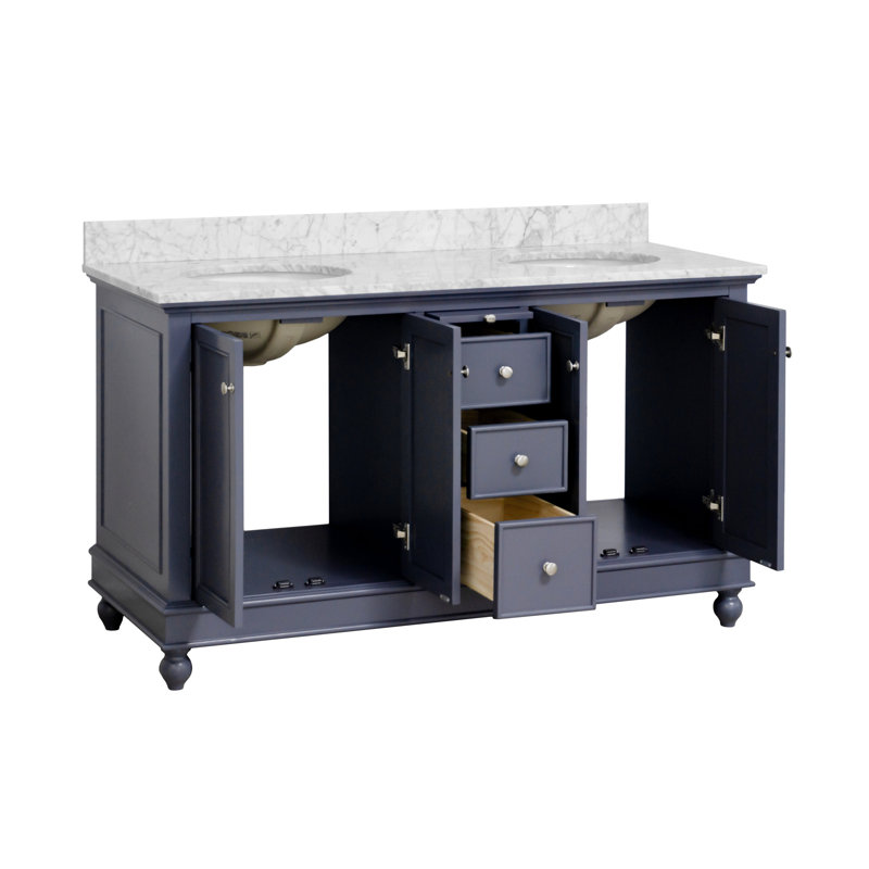 Ferdinand 60'' Double Bathroom Vanity with Top, Carrara Marble, Marine Gray