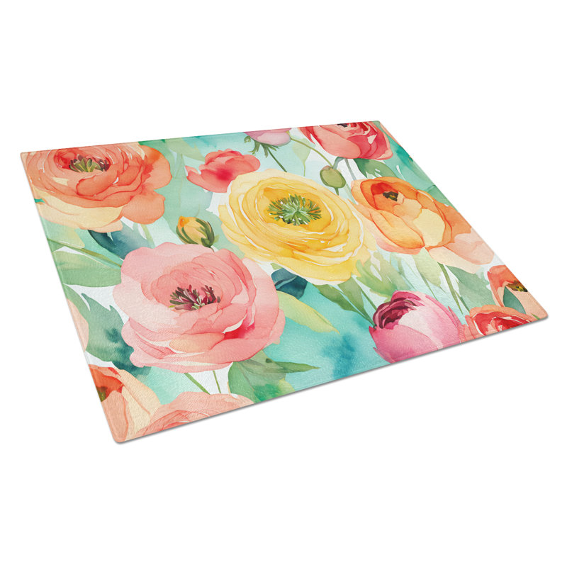 Renoncule dans une grande planche à découper en verre aquarelle